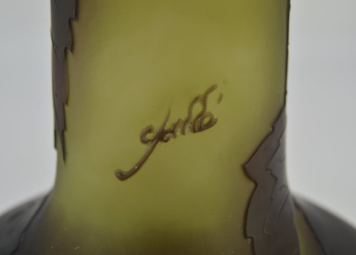 Emile Gallé, Vase Tubulaire , Verre Multicouche Gravé  à l'Acide -photo-2