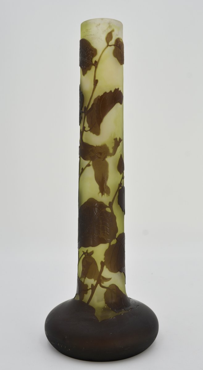 Emile Gallé, Tubular Vase, Acid Etched Multilayer Glass