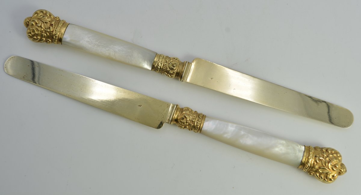 Vermeil And Mother Of Pearl Dessert Knives. France XIXth Century-photo-1