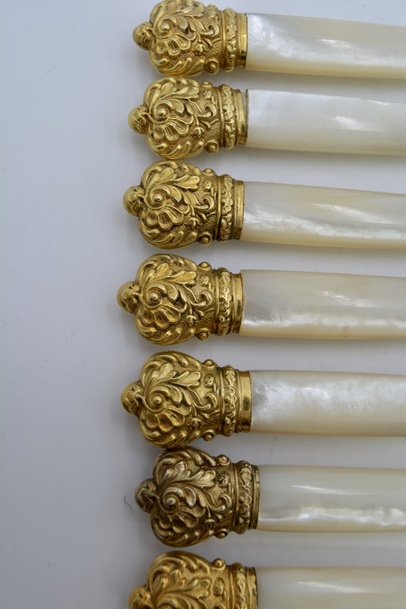 Vermeil And Mother Of Pearl Dessert Knives. France XIXth Century-photo-4