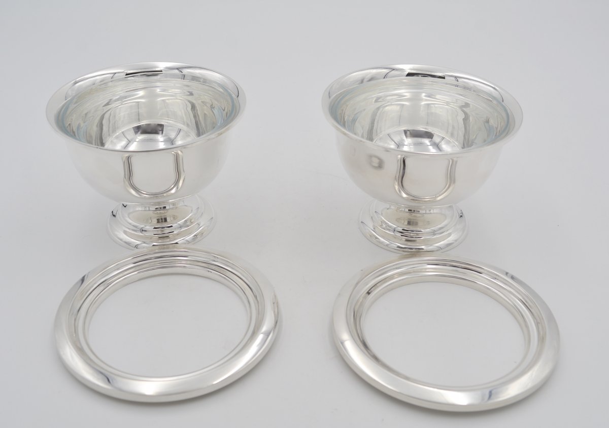 Pair Of Cups In Silver And Glass, Italy Around 1970 By Cacchions Fratelli-photo-2