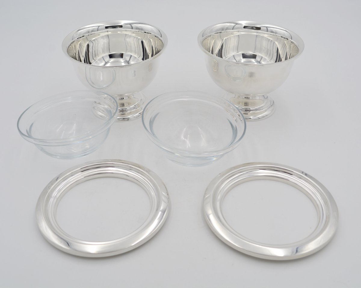 Paire De Coupes En Argent Et Verre, Italie Vers 1970  Par  Cacchions Fratelli-photo-3