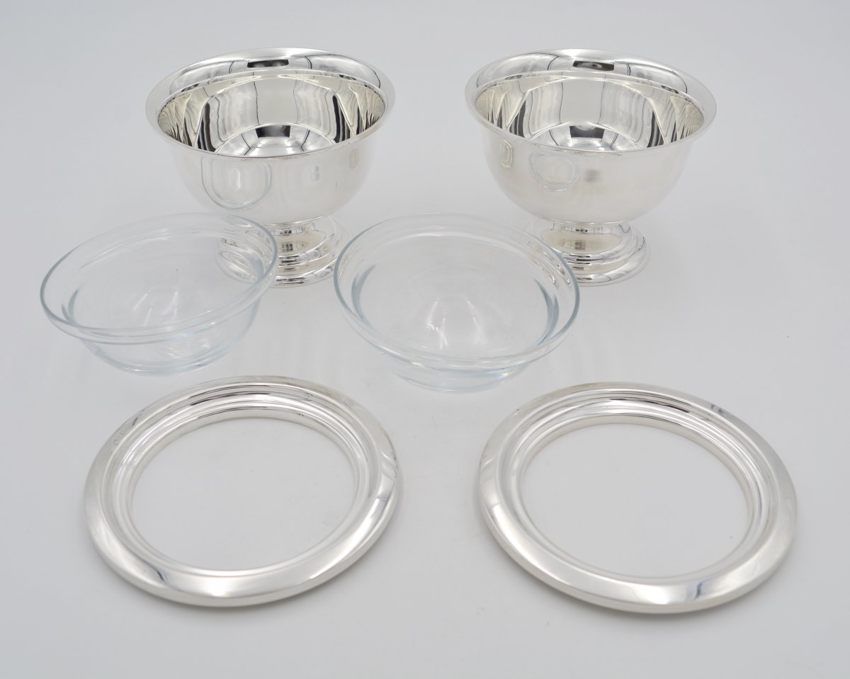 Pair Of Cups In Silver And Glass, Italy Around 1970 By Cacchions Fratelli-photo-3