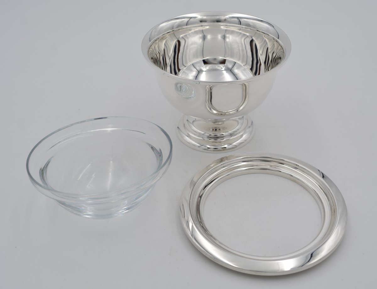 Pair Of Cups In Silver And Glass, Italy Around 1970 By Cacchions Fratelli-photo-1