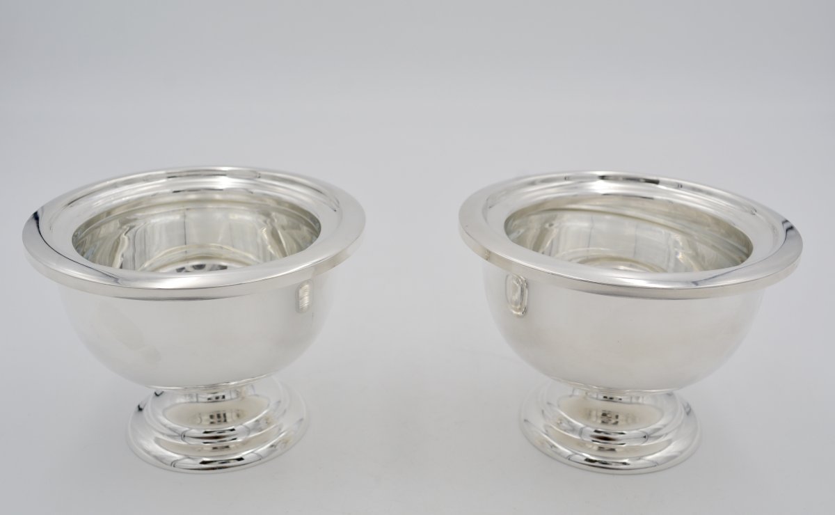 Pair Of Cups In Silver And Glass, Italy Around 1970 By Cacchions Fratelli