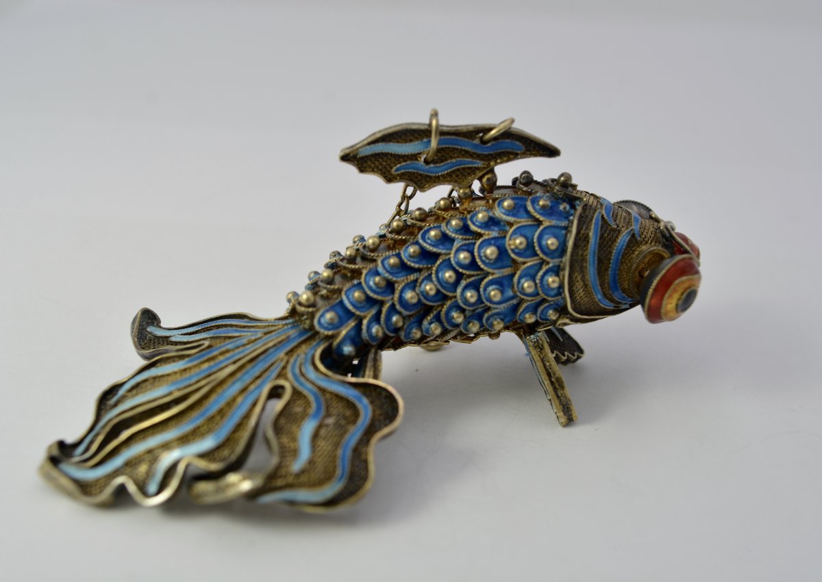 Articulated Fish In Vermeil And Enamel-photo-3