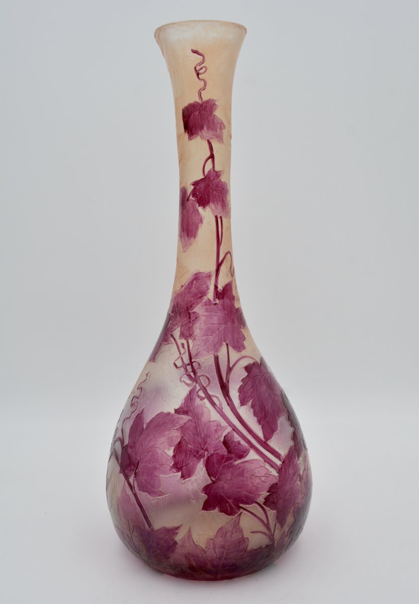 Théodore Legras (1839-1916).  Vase Verre Dégagé à l'Acide. Hauteur 39,5 cm. Vers 1900-photo-2