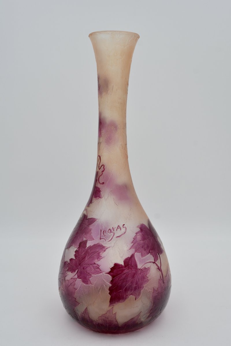 Théodore Legras (1839-1916).  Vase Verre Dégagé à l'Acide. Hauteur 39,5 cm. Vers 1900-photo-4