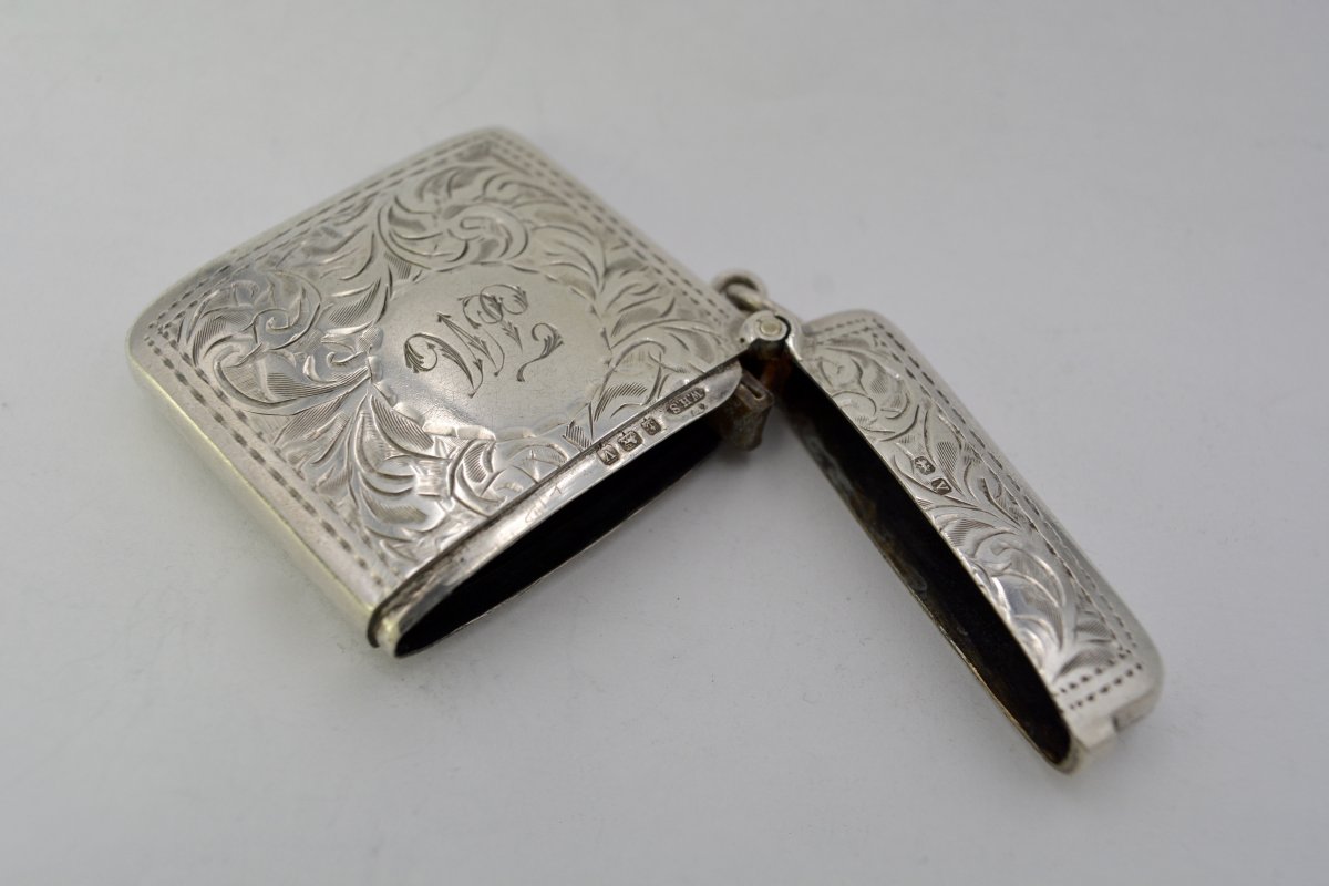 English Silver Matchbox / Pyrogen Circa 1920-photo-3