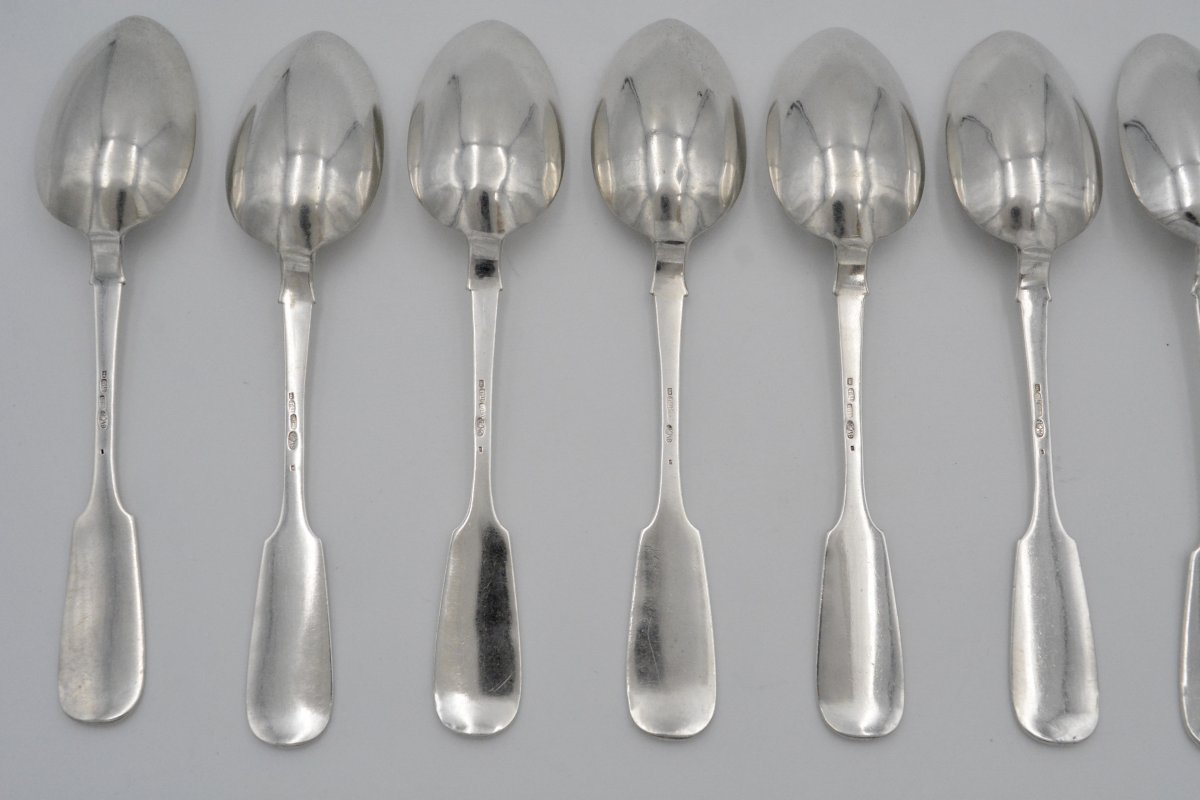 Russia. Eight Silver Table Spoons Around 1900-photo-4