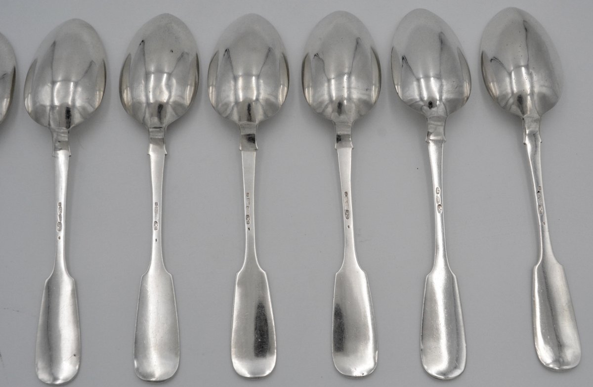 Russia. Eight Silver Table Spoons Around 1900-photo-5