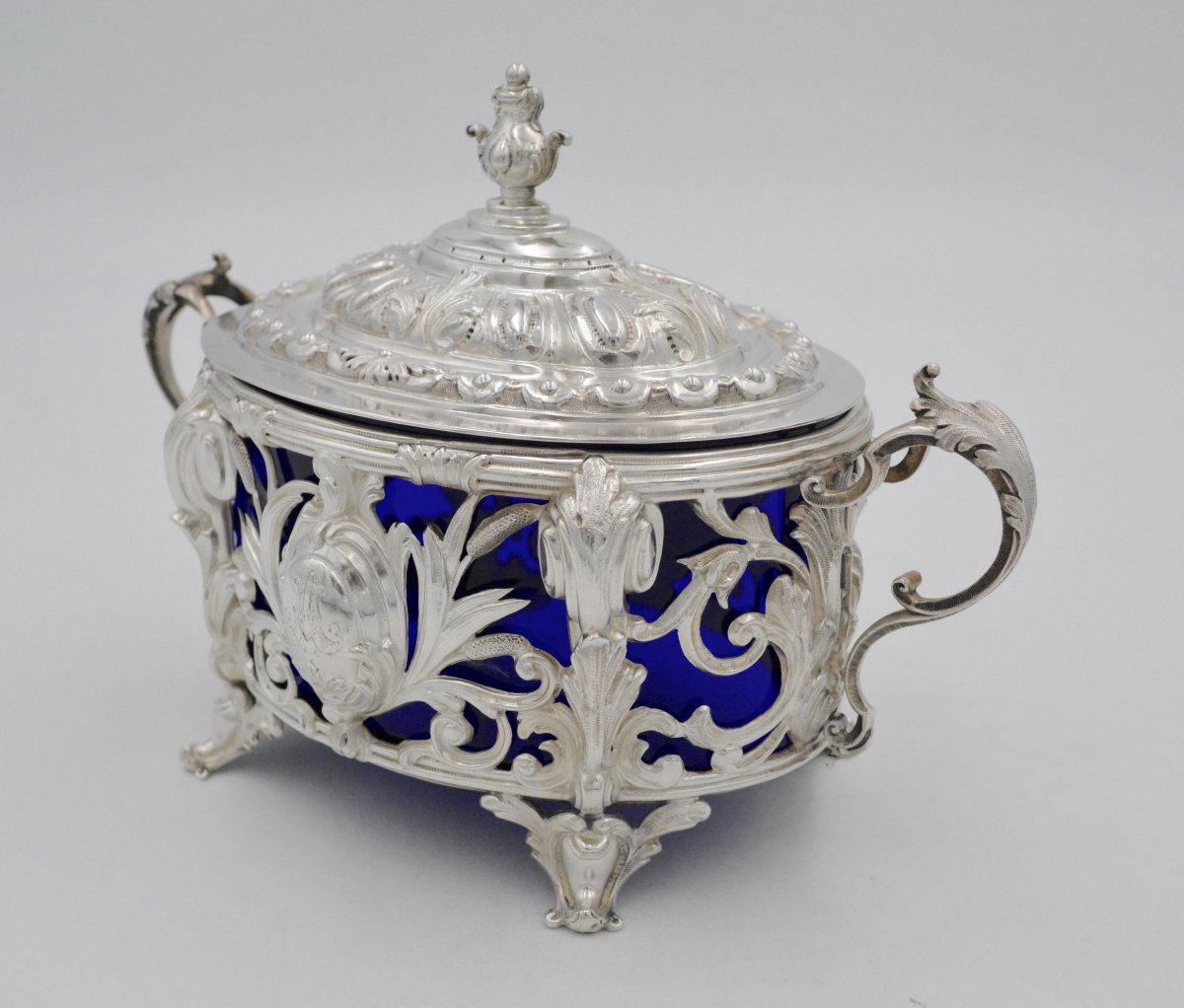 Sugar Bowl In Silver And Blue Crystal, France XIXth Century-photo-3