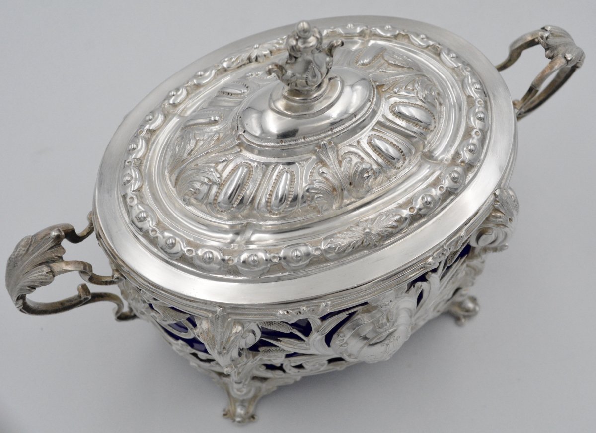 Sugar Bowl In Silver And Blue Crystal, France XIXth Century-photo-1