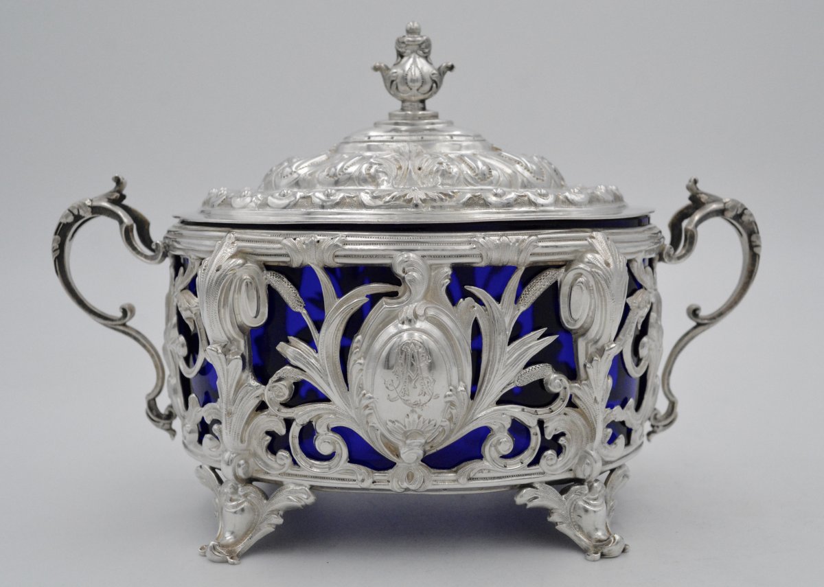 Sugar Bowl In Silver And Blue Crystal, France XIXth Century-photo-5
