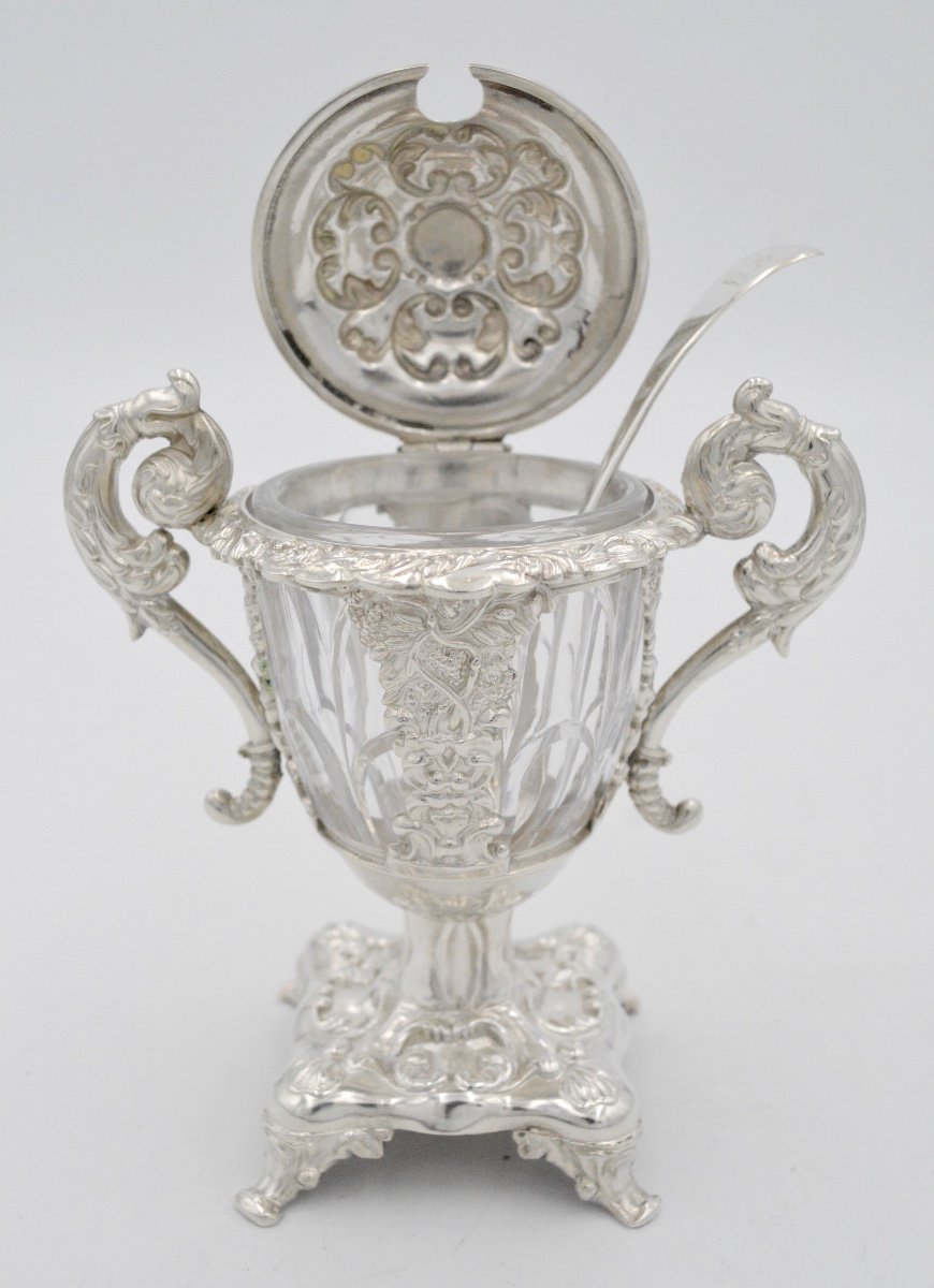 Mustard Pot In Silver And Crystal, France Nineteenth Century-photo-2