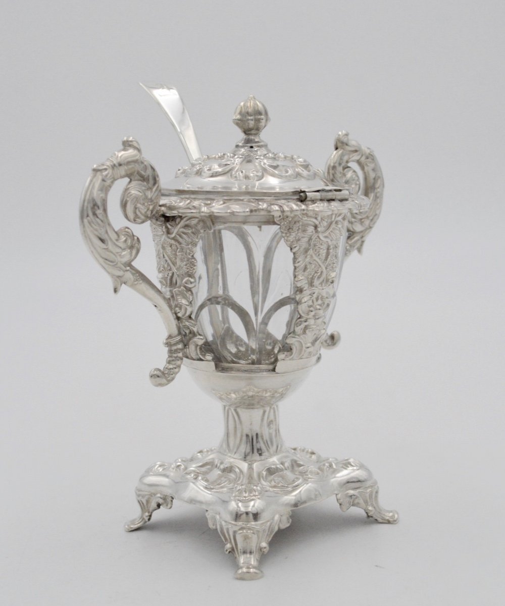 Mustard Pot In Silver And Crystal, France Nineteenth Century-photo-8