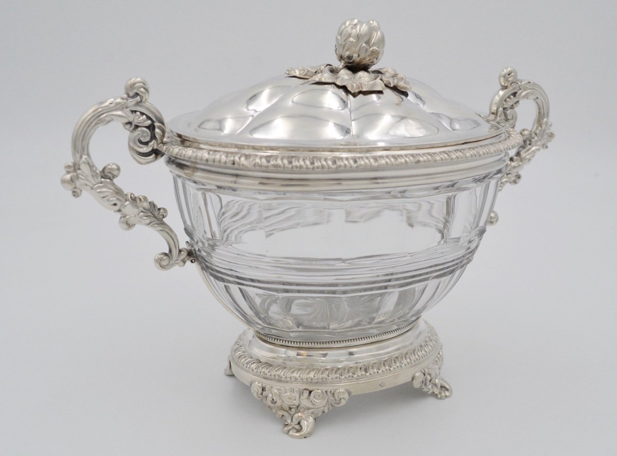 Sugar Bowl Silver Cristal Circa 1840 France   -photo-2