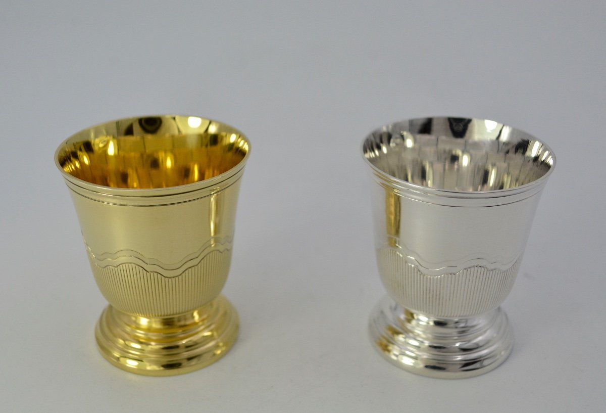 Pair Of Egg Cups In Silver And Vermeil France Mid 20th Century / By Cardeihac Orfèvre-photo-2