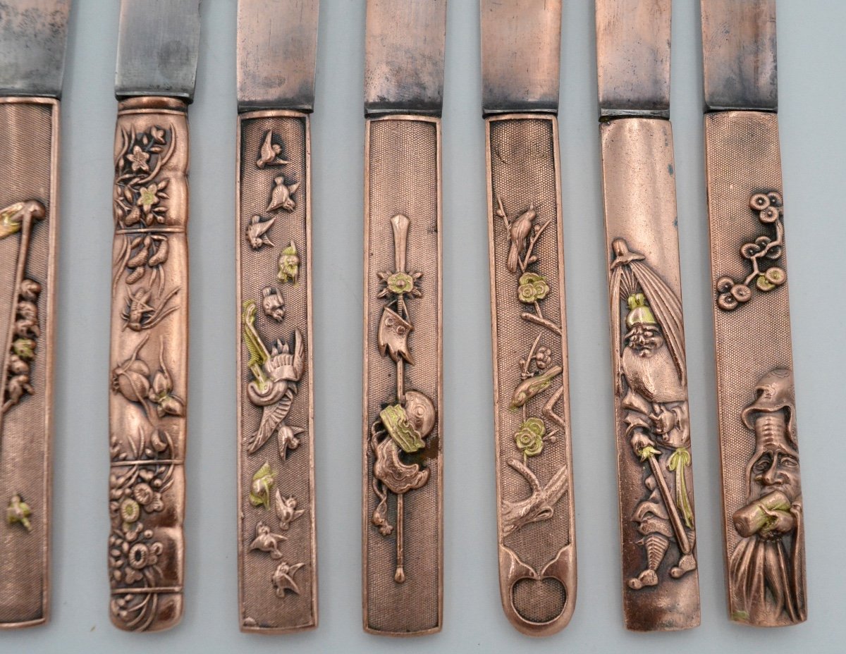 Japan XIXth Century. Kazuka Twelve Copper Knives-photo-7