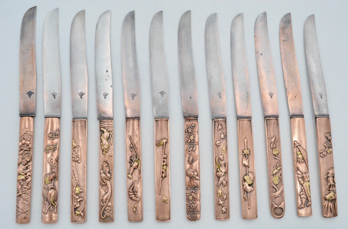 Japan XIXth Century. Kazuka Twelve Copper Knives