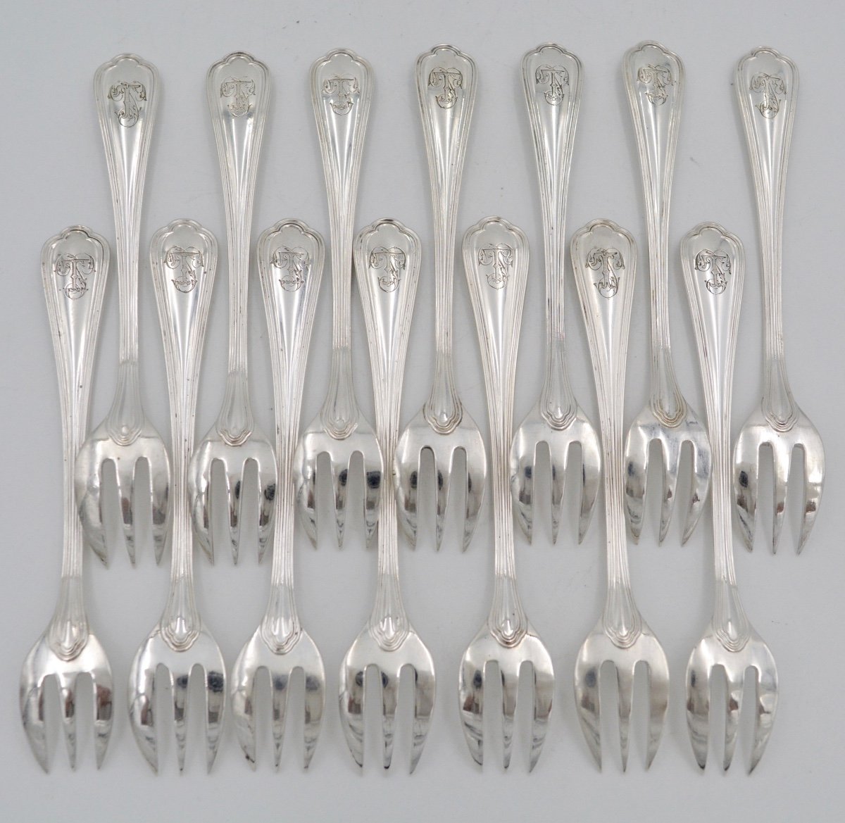 Christofle. 15 Oyster Forks In Silver Metal. XXth Century-photo-2