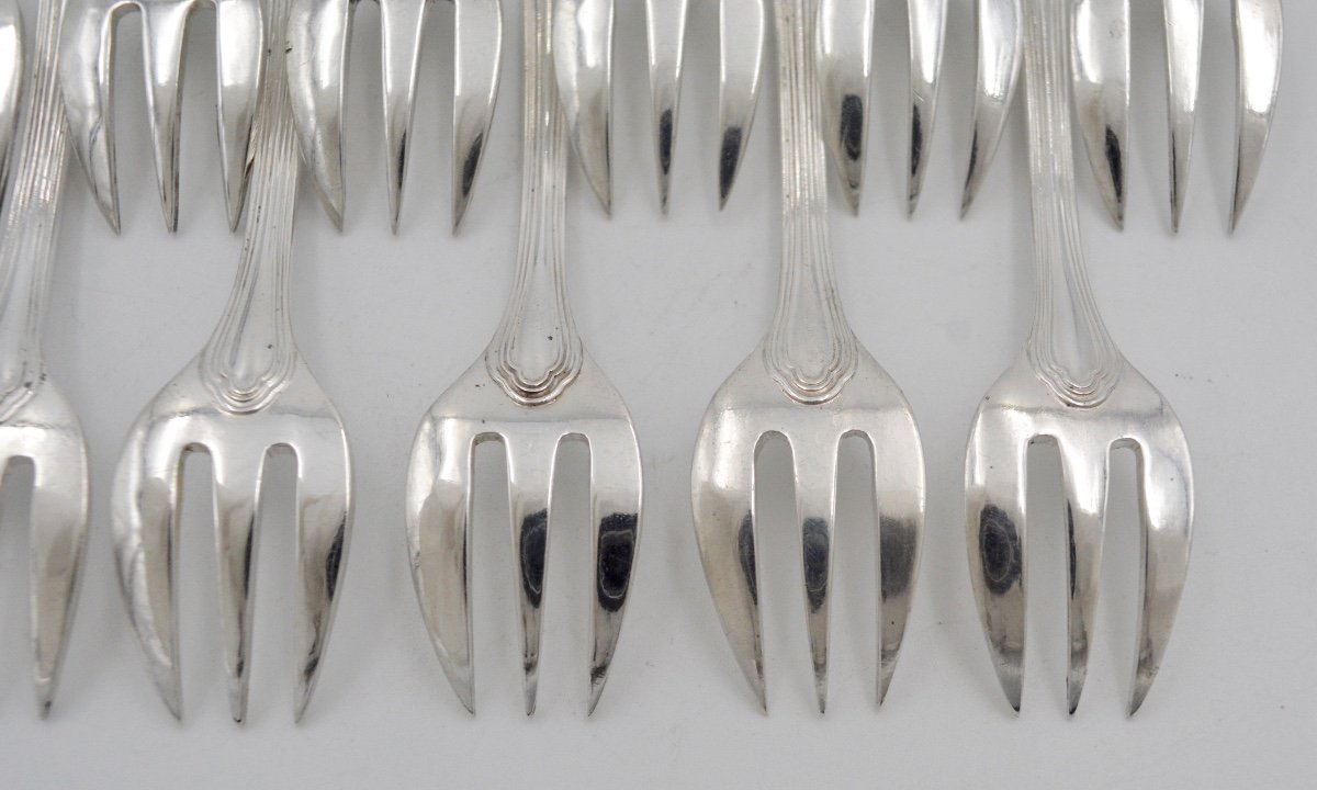 Christofle. 15 Oyster Forks In Silver Metal. XXth Century-photo-3