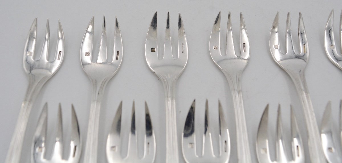 Christofle. 15 Oyster Forks In Silver Metal. XXth Century-photo-1