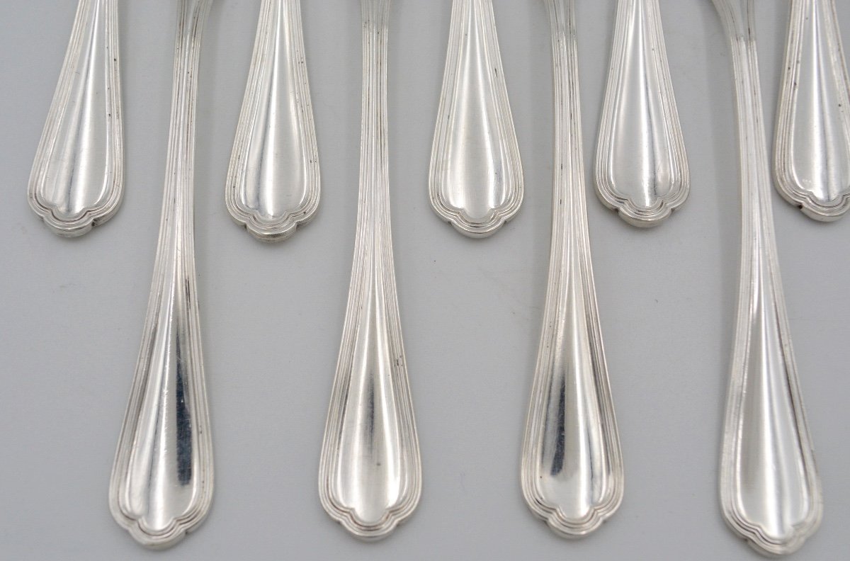 Christofle. 15 Oyster Forks In Silver Metal. XXth Century-photo-3