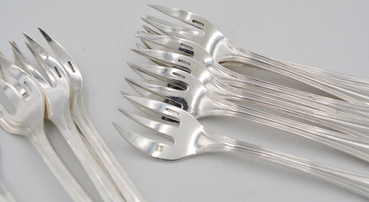 Christofle. 15 Oyster Forks In Silver Metal. XXth Century-photo-6