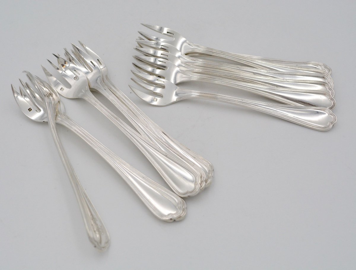 Christofle. 15 Oyster Forks In Silver Metal. XXth Century-photo-7