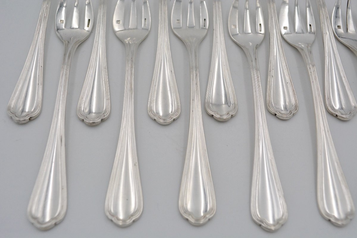 Christofle. 15 Oyster Forks In Silver Metal. XXth Century-photo-8