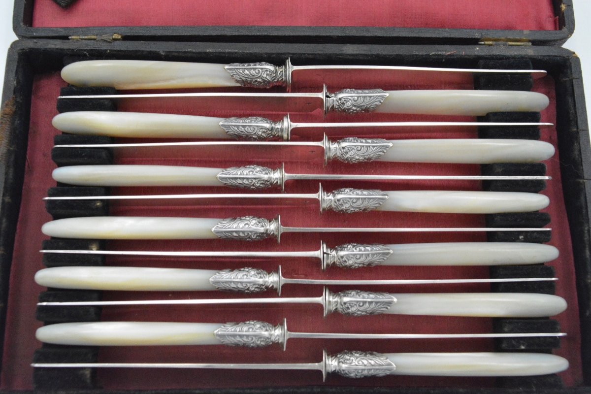 Fruit Knives In Silver And Mother Of Pearl Circa 1863-photo-2