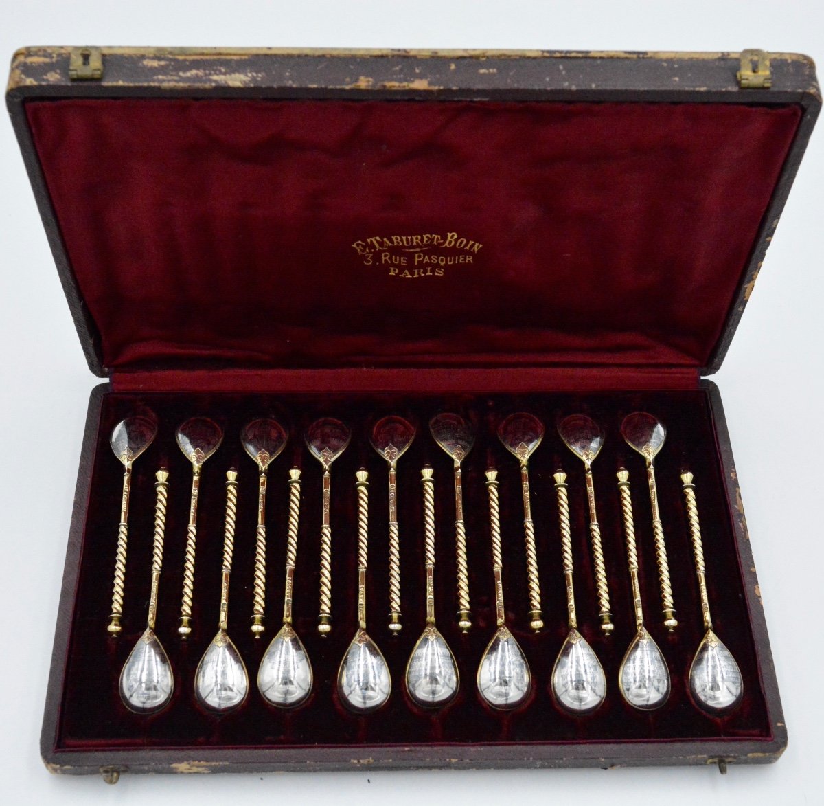 19th Century Russia. Set Of Eighteen Golden And Niellated Silver Spoons.-photo-7