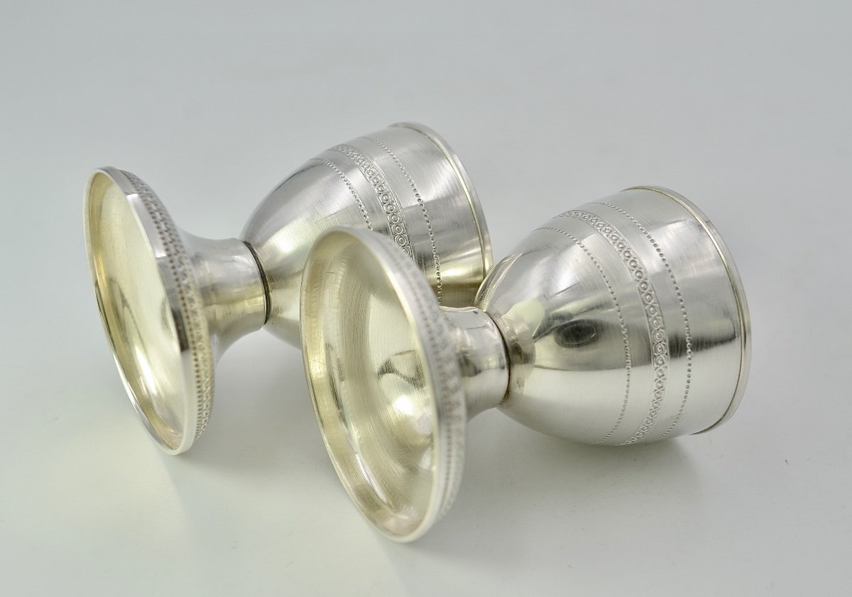 Pair Of Silver Egg Cups On Pedestal, Foreign Work Twentieth Century-photo-4