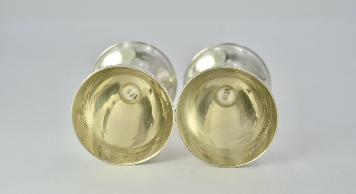 Pair Of Silver Egg Cups On Pedestal, Foreign Work Twentieth Century-photo-3