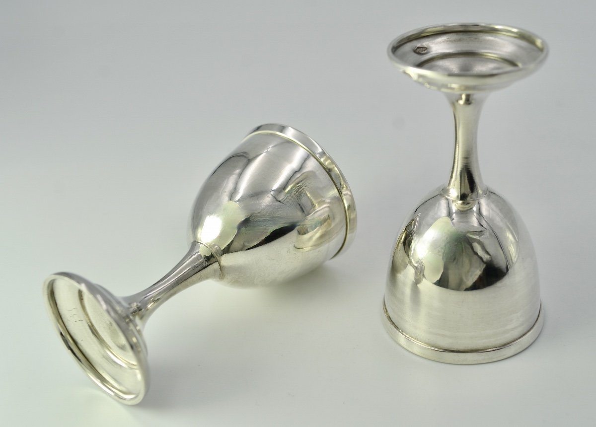 Pair Of Silver Egg Cups On Pedestal, France Nineteenth Century-photo-4