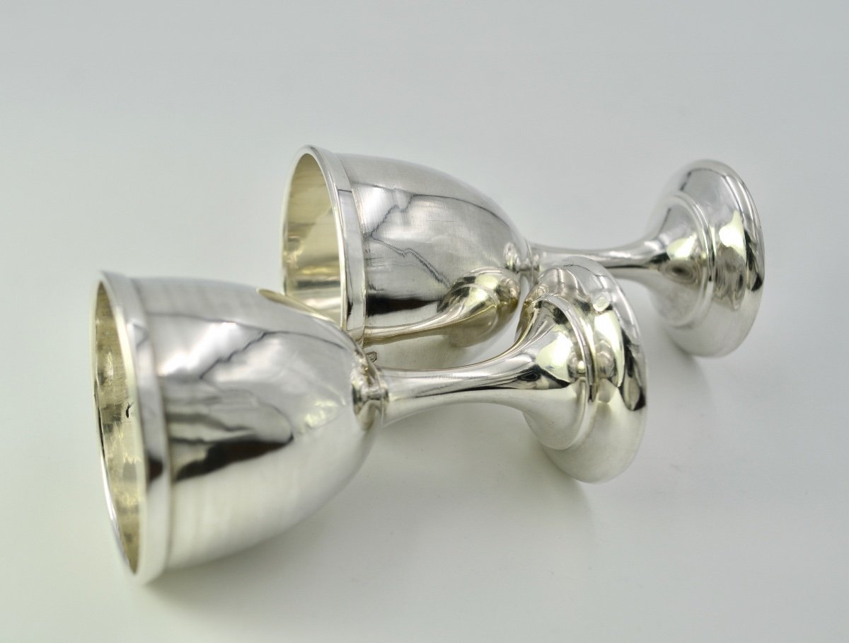 Pair Of Silver Egg Cups On Pedestal, France Nineteenth Century-photo-2