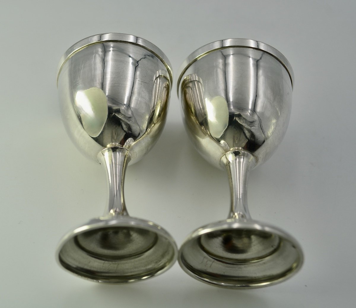 Pair Of Silver Egg Cups On Pedestal, France Nineteenth Century-photo-3