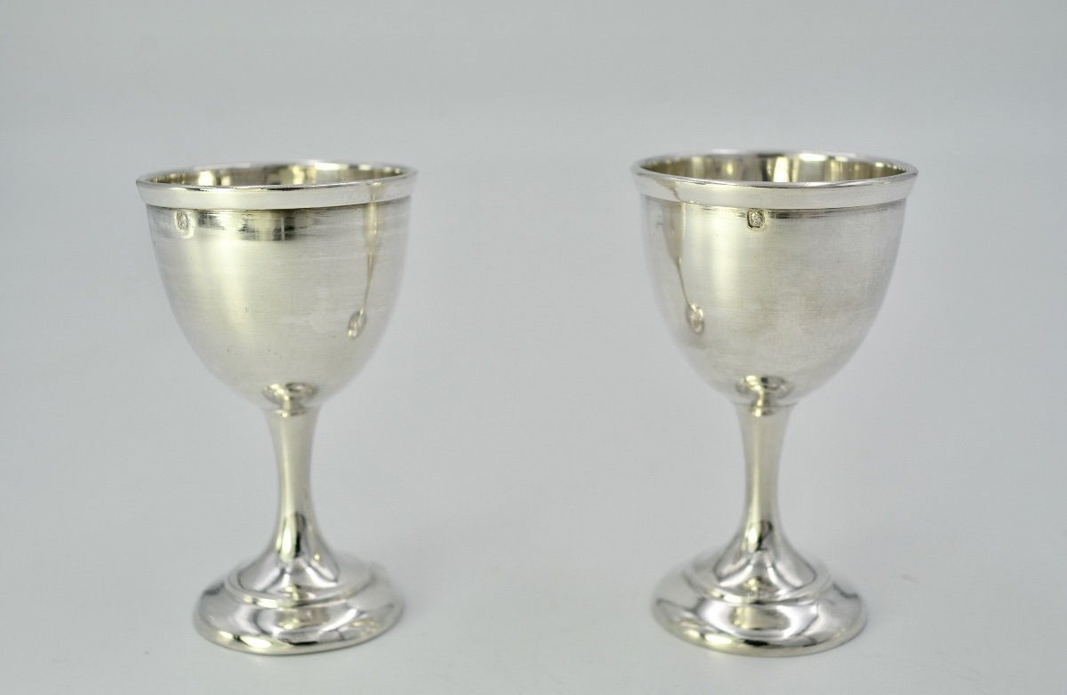 Pair Of Silver Egg Cups On Pedestal, France Nineteenth Century