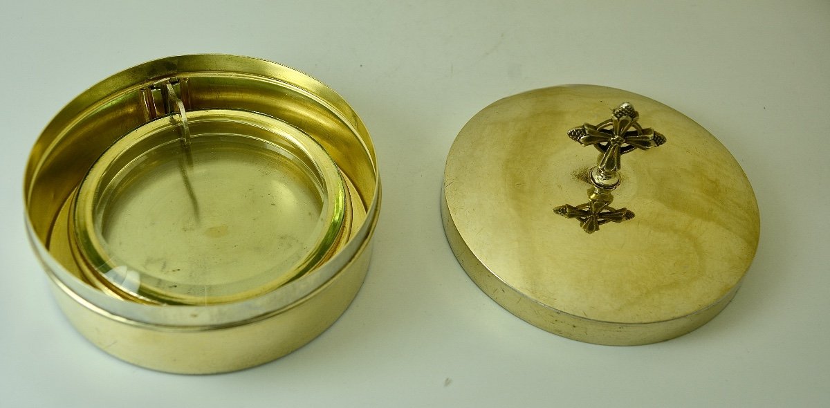 Lunula Box And Its Lunula. Golden Silver, By Berger - Nesme Orfèvre Around 1900