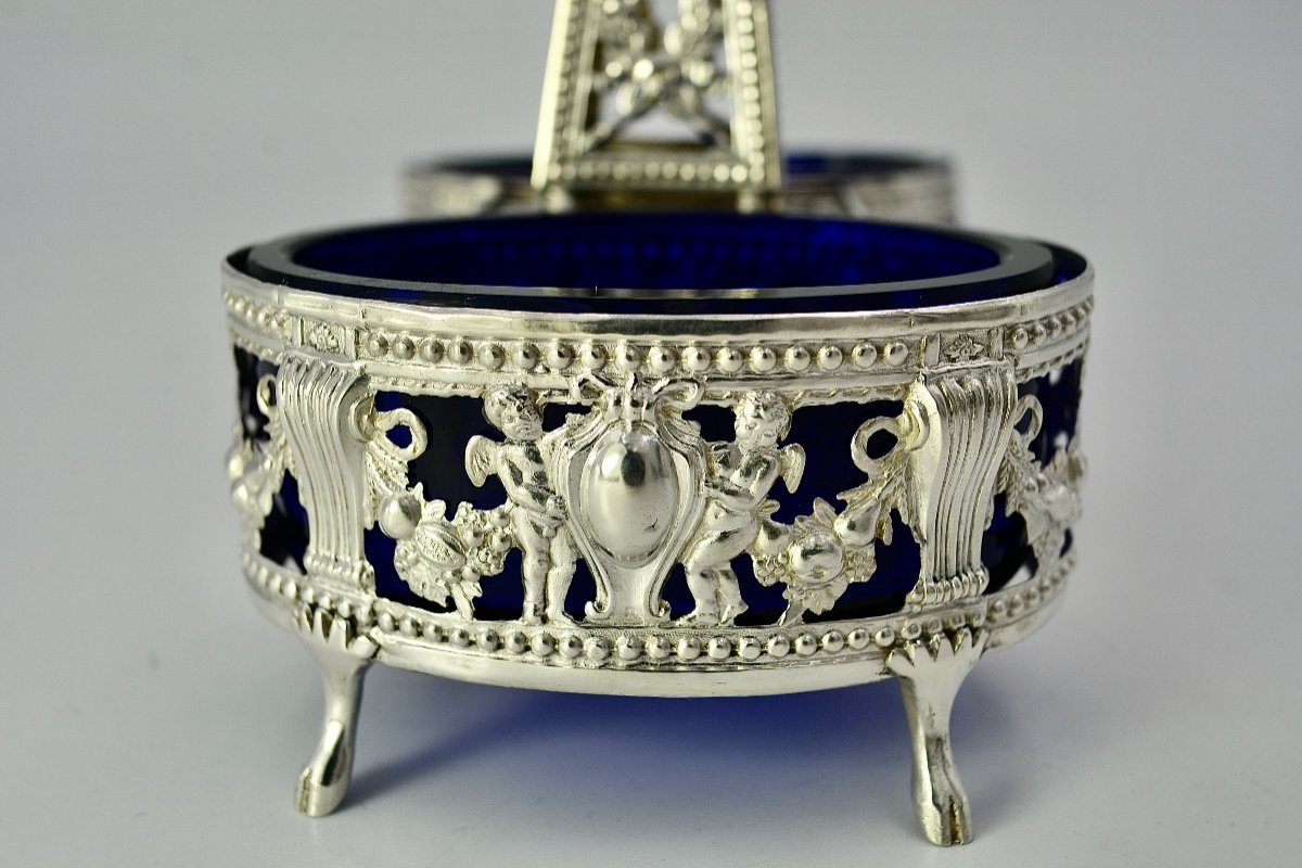 Salière Double Argent Et Verres Bleu / Paris 1786 -photo-4