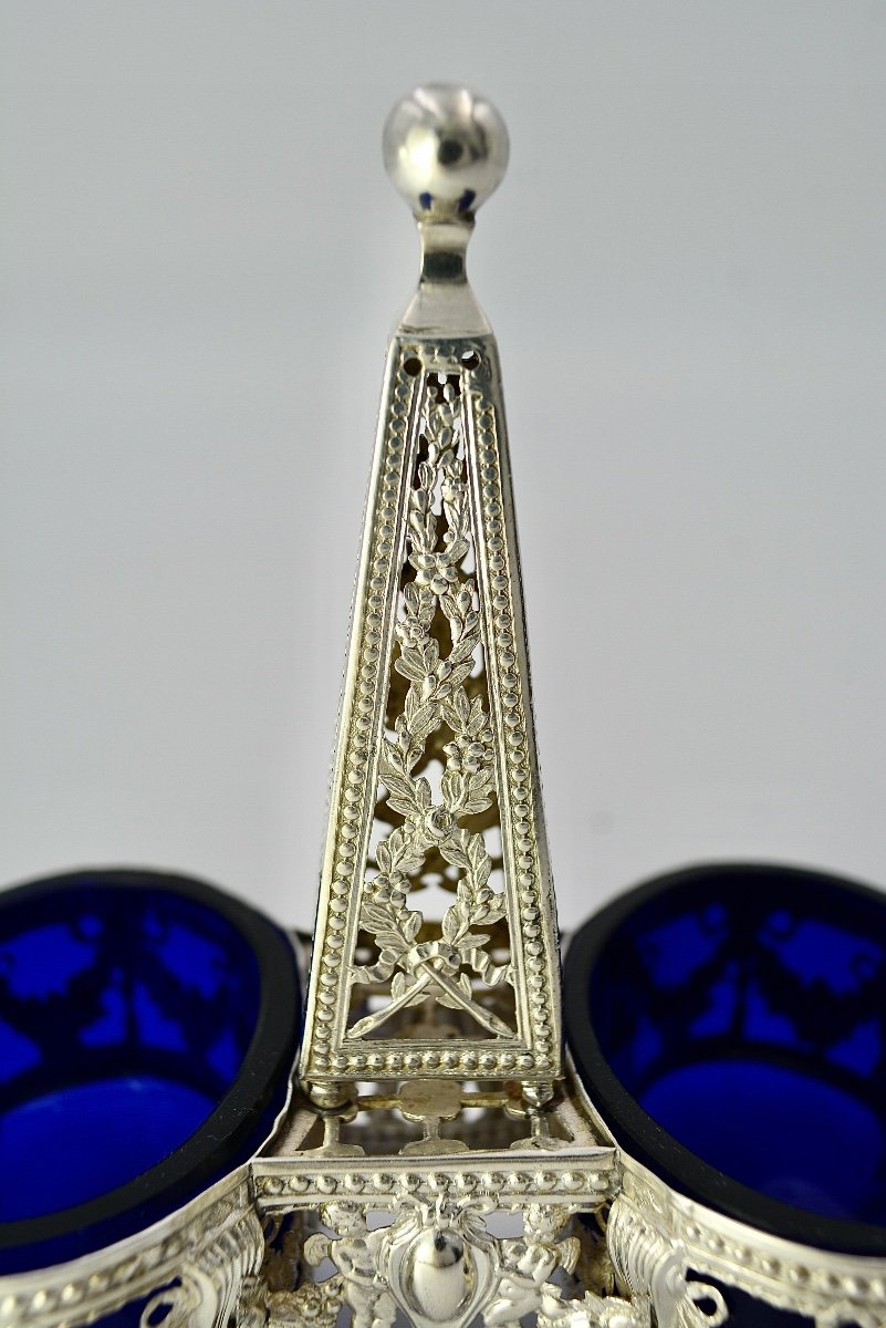 Salière Double Argent Et Verres Bleu / Paris 1786 -photo-5