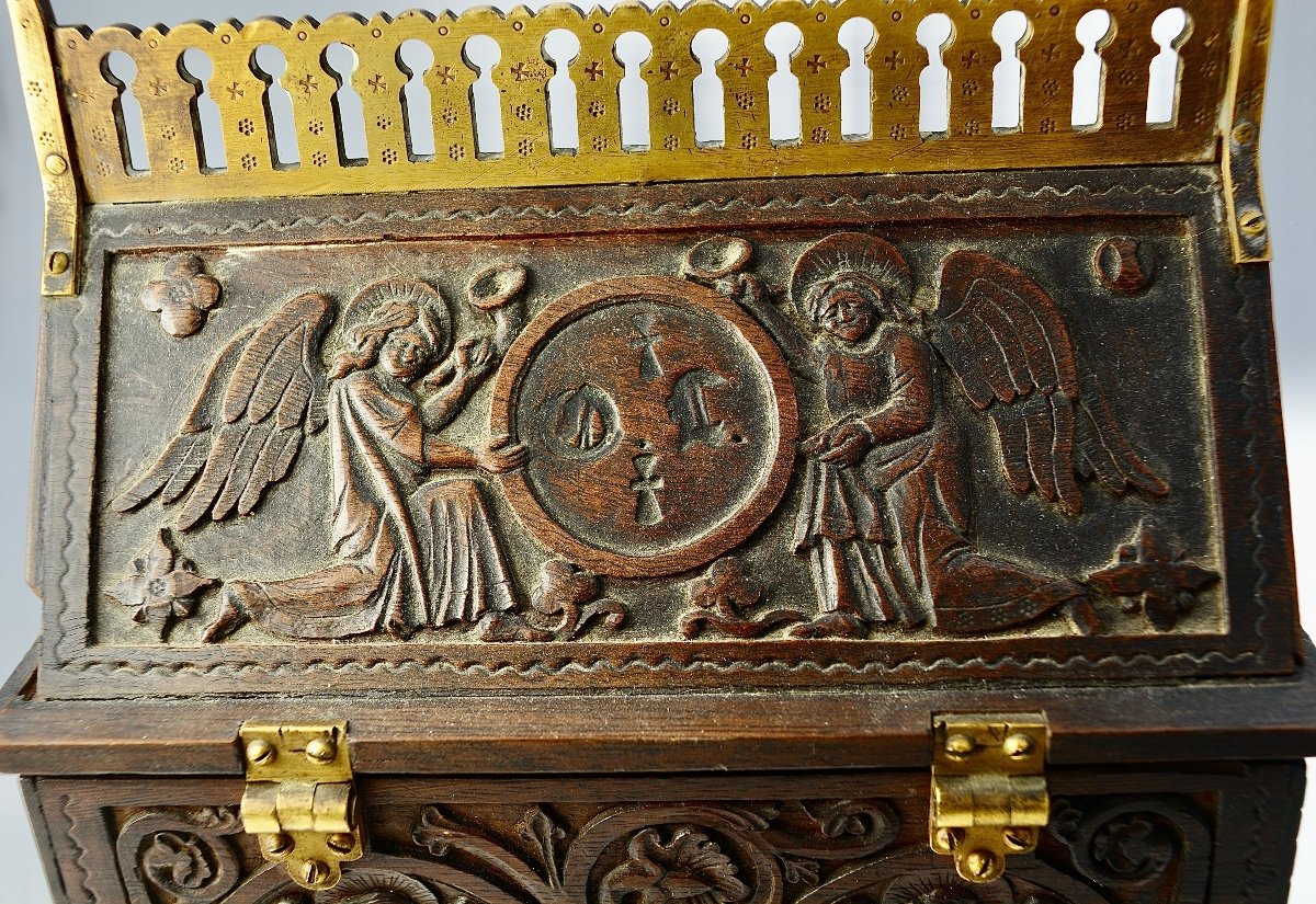 Chasse Reliquaire Bois Sculpté Fin Du XIXe Siècle -photo-6