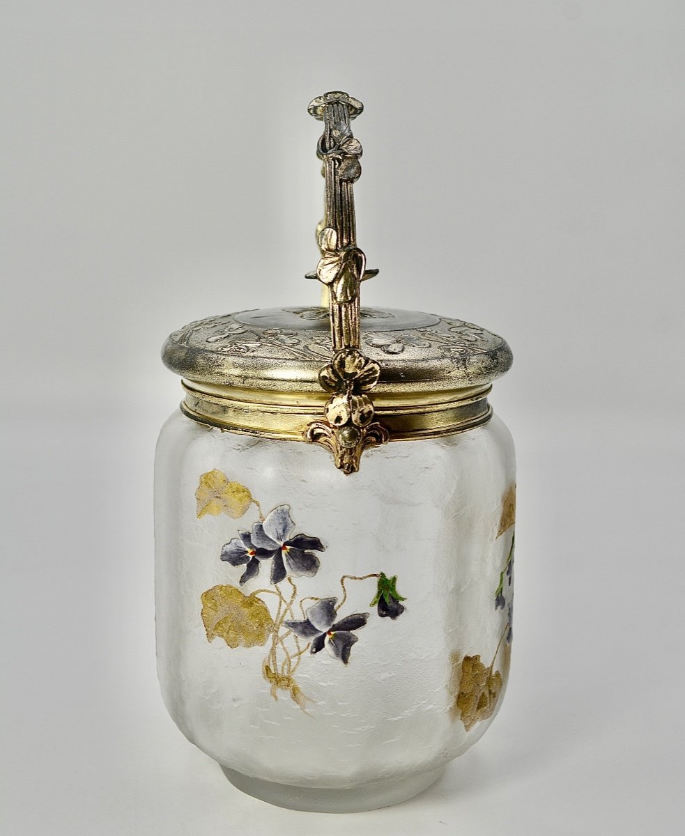 Legras / Gallia Art - Nouveau Biscuitier Cristal Givré Circa 1900-photo-3