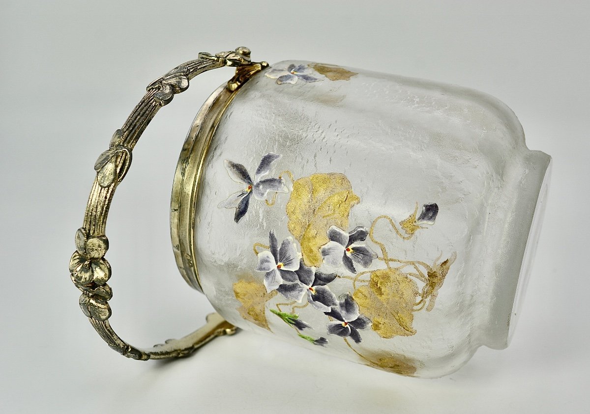 Legras / Gallia Art - Nouveau Biscuitier Cristal Givré Circa 1900-photo-3