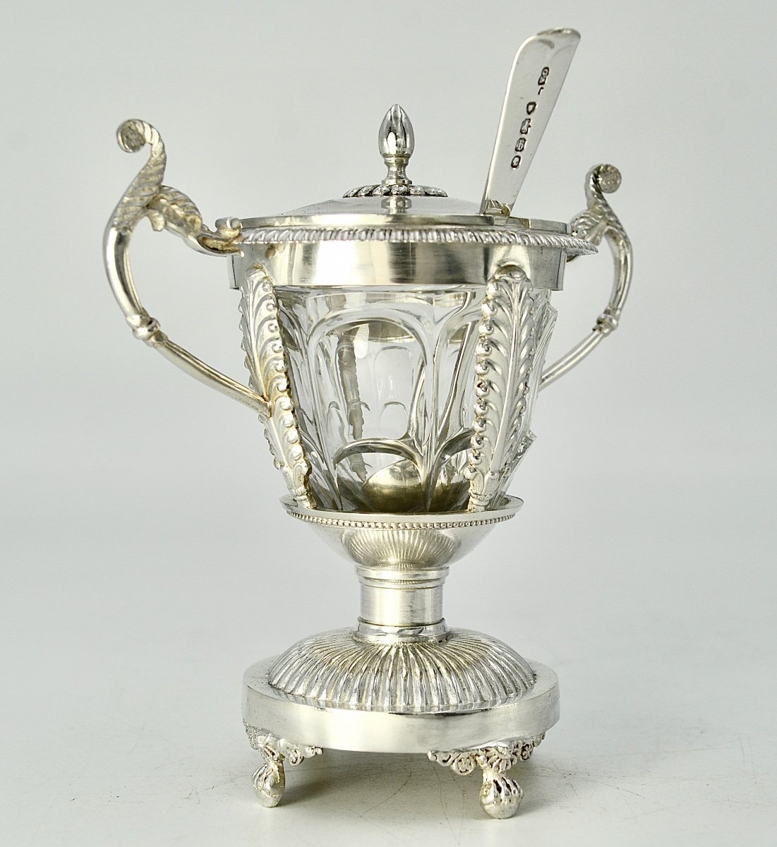 Crystal And Silver Mustard Pot, France Spoon Circa 1823-photo-3