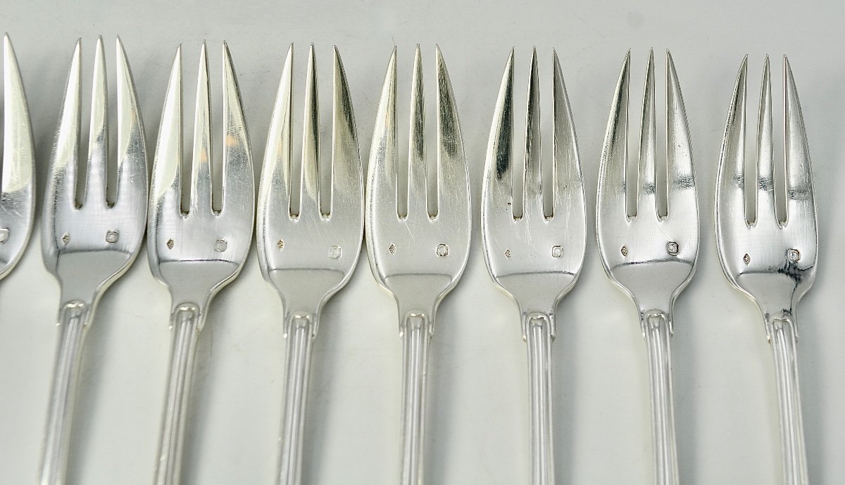 Art Deco, Douze Fourchettes En Argent, Minerve  -photo-4