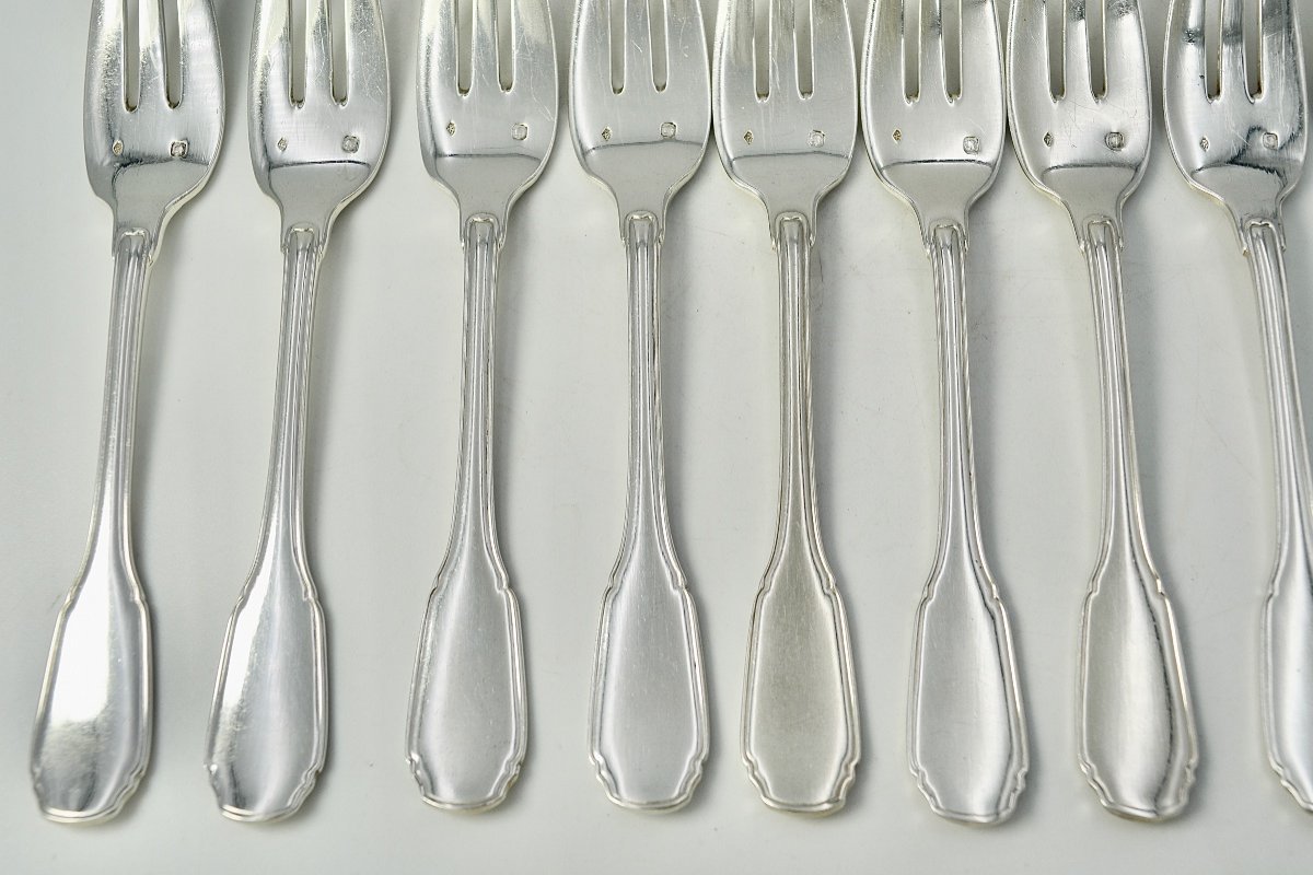 Art Deco, Douze Fourchettes En Argent, Minerve  -photo-2
