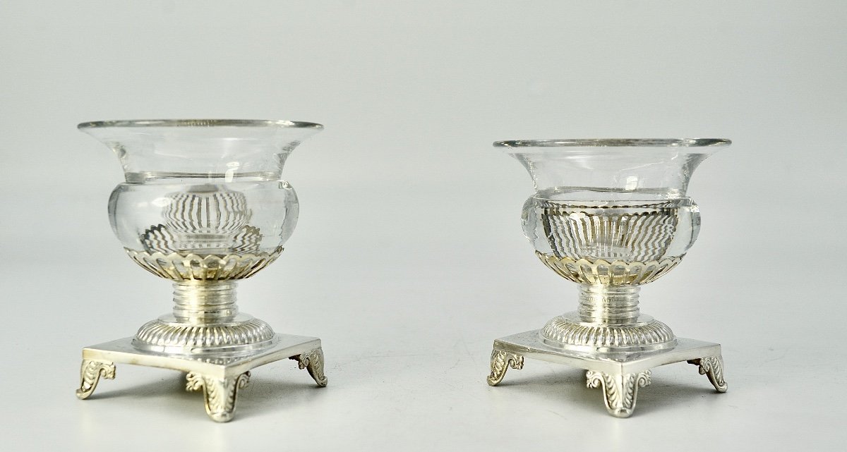 Pair Of Salt Shakers In Silver And Glass / France Circa 1830-photo-4