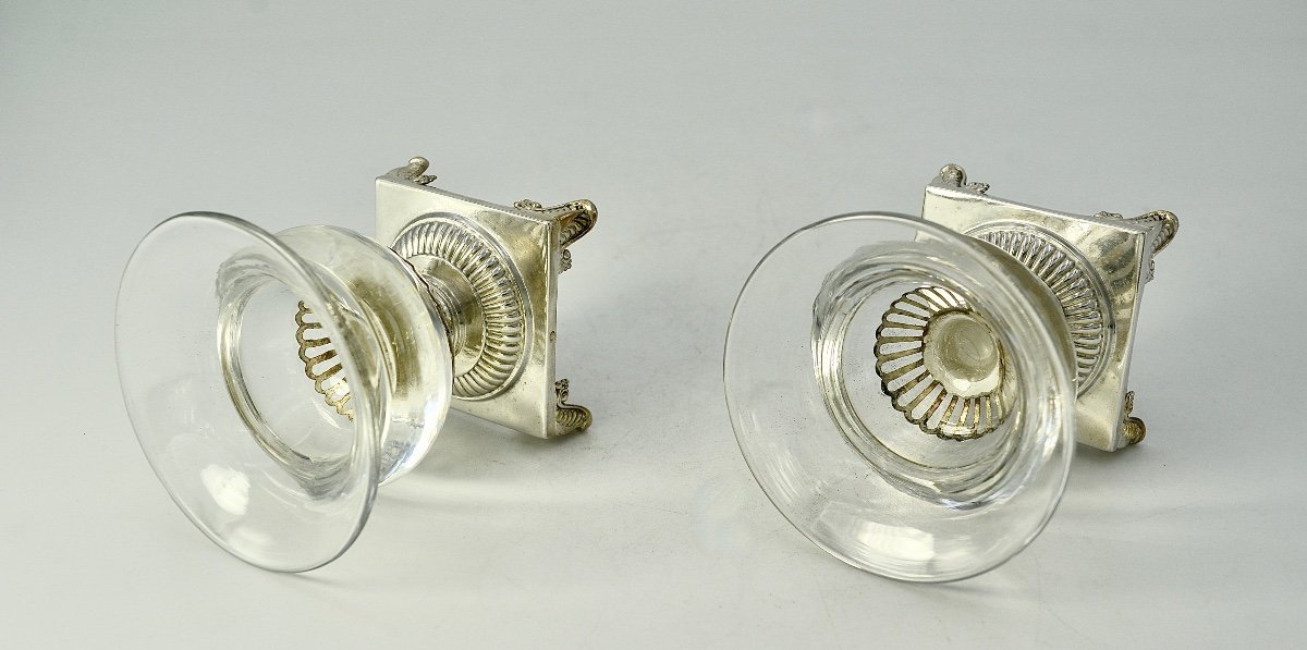 Paire De Salières En Argent Et Verre / France Vers 1830-photo-2